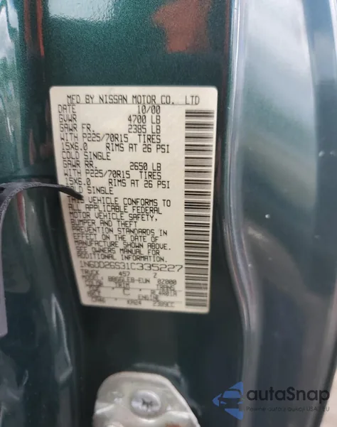 2001 Nissan Frontier King Cab Xe z USA, uszkodzony, nr VIN 1N6DD26S31C335227